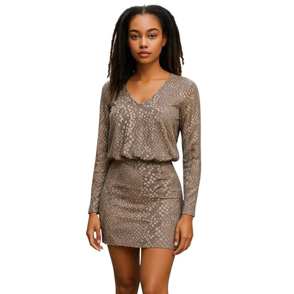 Women's Taupe Snake-Print V-Neck Dress